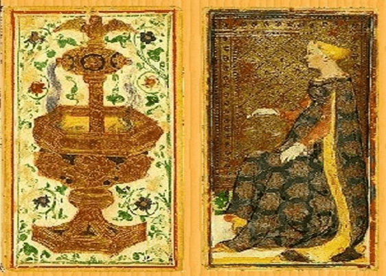 بطاقتان مستنسختان من Pierpont-Morgan Bergamo and Visconti-Sforza، مؤرخة بـ 1420م.
